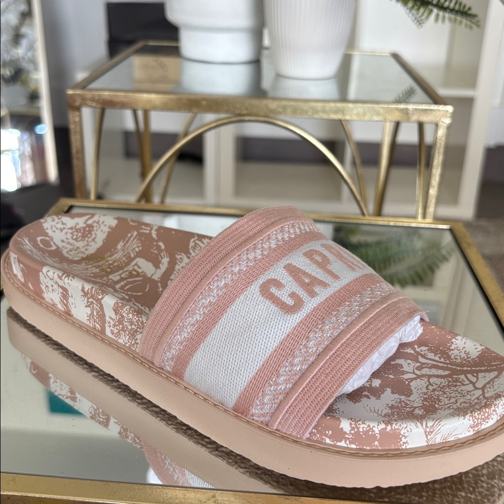 Capri Pink and White Slide Sandals